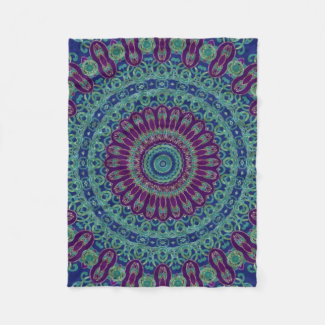 Couverture Polaire Mandala pourpre, bleu et vert (Devant)