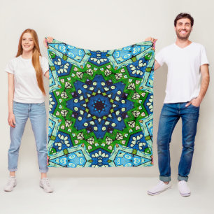 Couverture Polaire Mandala Retro Mosaic Vert Motif bleu