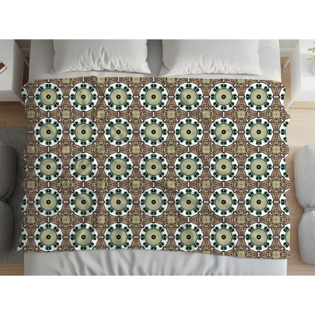 Couverture Polaire Mandala vert, blanc et marron (Créateur téléchargé)