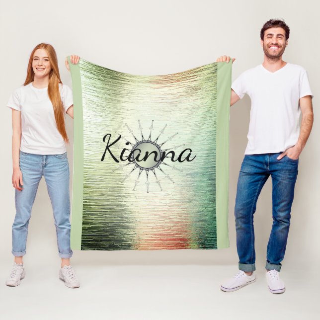 Couverture Polaire Mandala vintage sur Ombre Green Personnalisé (En situation)