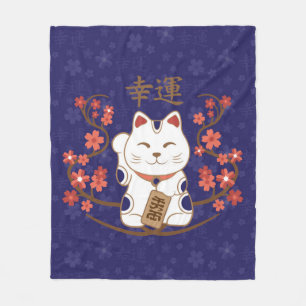 Couverture Polaire Maneki-neko chat avec un kanji de chance