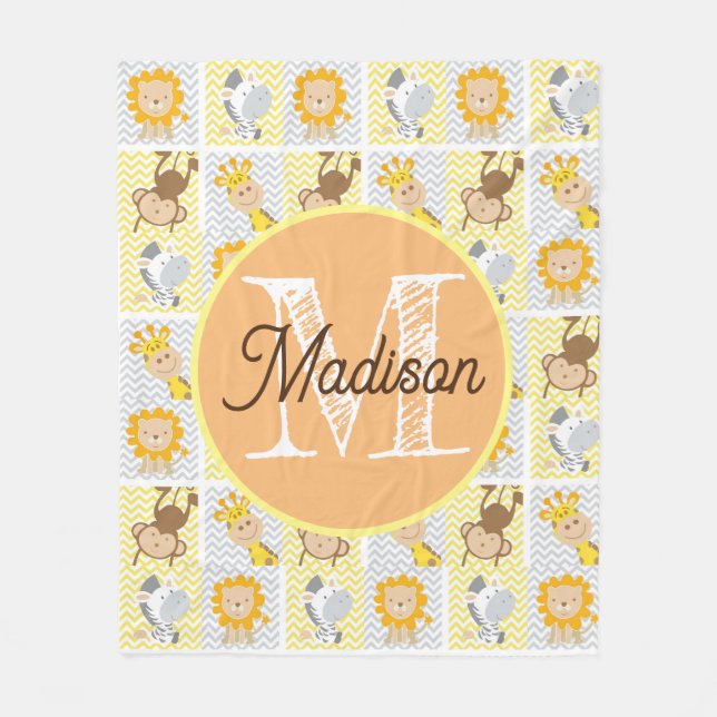 Couverture Polaire Manette de polaire animal zoo personnalisée monogr (Devant)