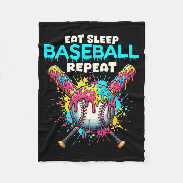 Couverture Polaire Manger Dormir Baseball Répéter Drôle Crème Glacée  (Devant)
