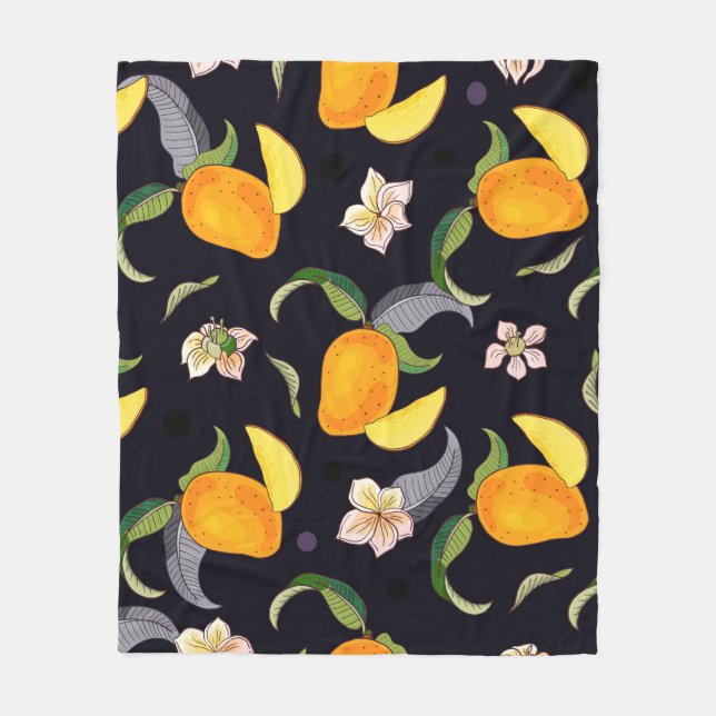 Couverture Polaire Mango. Motif sans couture avec tropique jaune et r (Devant)
