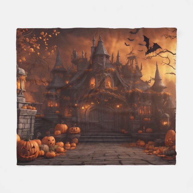 Couverture Polaire Manoir gothique Éffrayant Halloween Maison effraya (Devant (Horizontal))