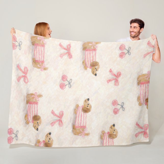 Couverture Polaire Manta con Patrón de Perritos Kawaii con Moños Rosa (En situation)