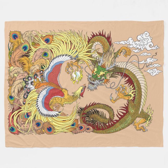 Couverture Polaire Manteau de dragon chinois et toison de phoenix (Devant (Horizontal))