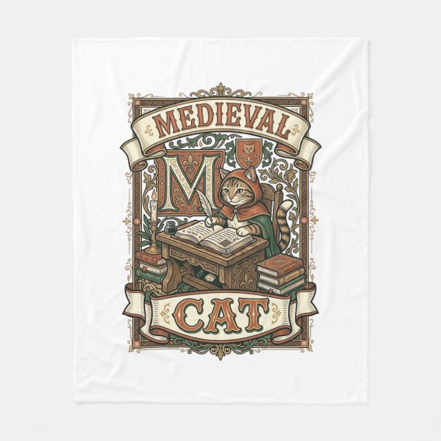 Couverture Polaire Manuscrit médiéval de chat médiéval vintage (Devant)