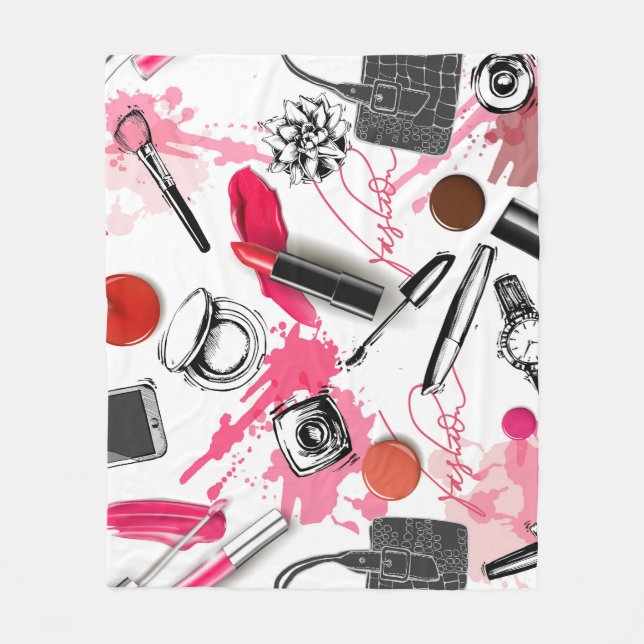 Couverture Polaire Maquillage à main, motif graphique vintage. (Devant)