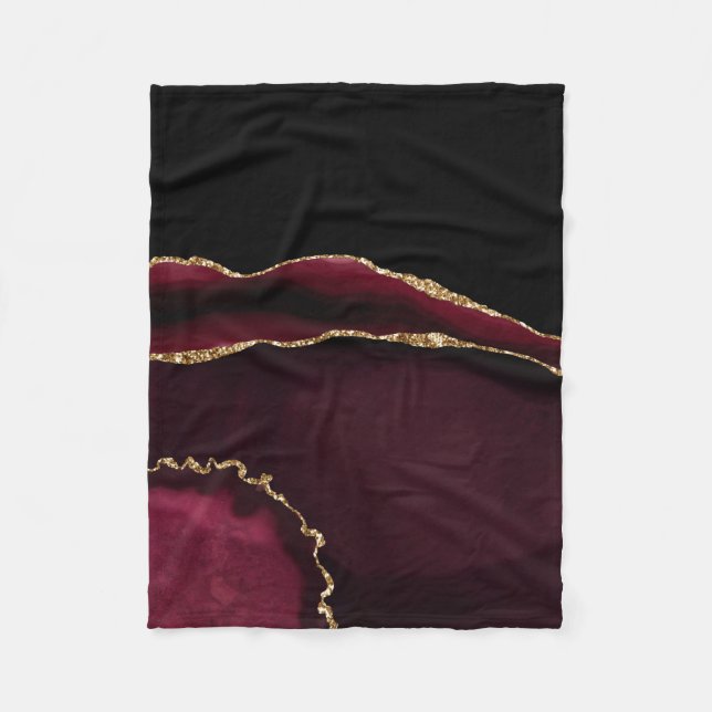 Couverture Polaire Marbre Agate Chic Noir Violet Paillettes Dorées (Devant)