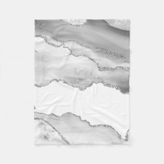 Couverture Polaire Marbre blanc gris Agate Parties scintillant argent (Devant)