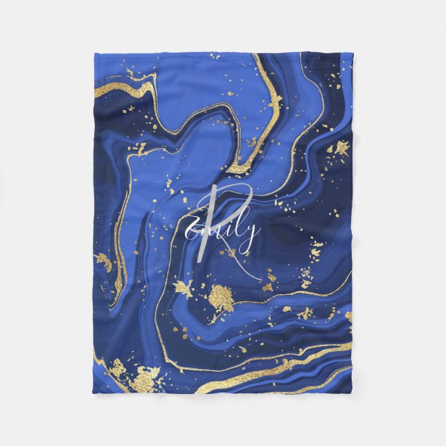 Couverture Polaire Marbre d'agate blanc pourpre Nom Abstrait Monogram (Devant)