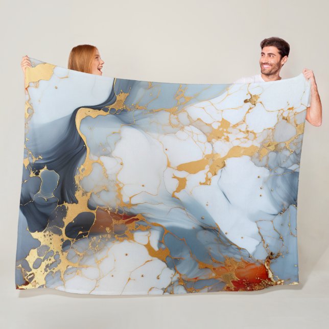 Couverture Polaire Marbre d'ivoire avec veines d'or et de rouille (En situation)
