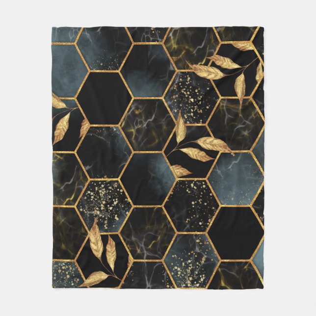 Couverture Polaire Marbre et or élégant : Texture Hexagon Abstraite (Devant)