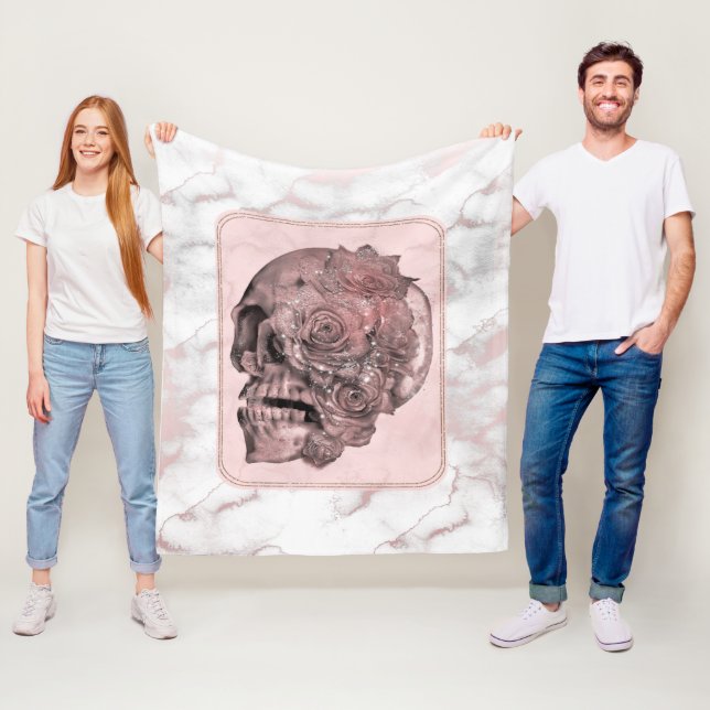 Couverture Polaire Marbre Glam Rose Gold Rose Crâne (En situation)