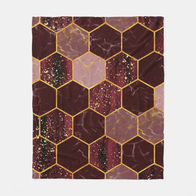 Couverture Polaire Marbre hexagone texture transparente avec or (Devant)