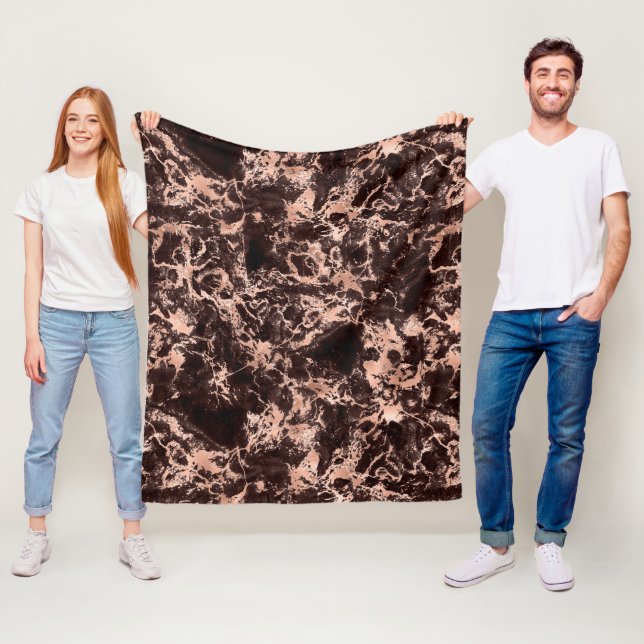 Couverture Polaire Marbre moderne noir et or rose (En situation)