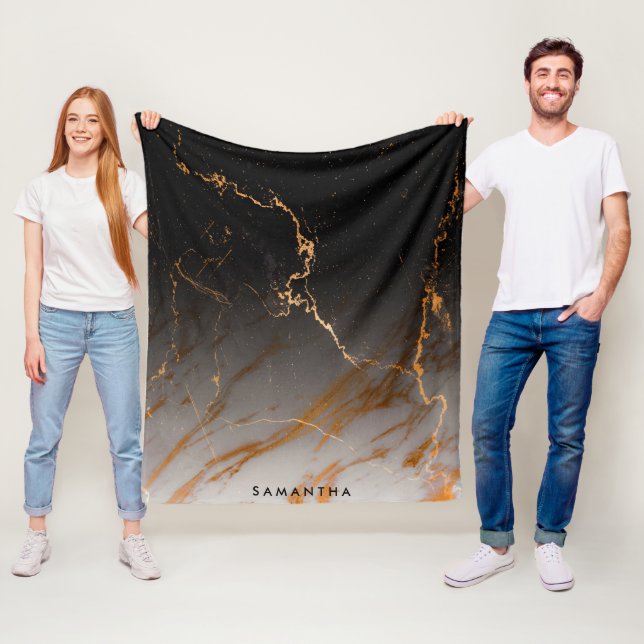 Couverture Polaire Marbre noir et blanc (En situation)