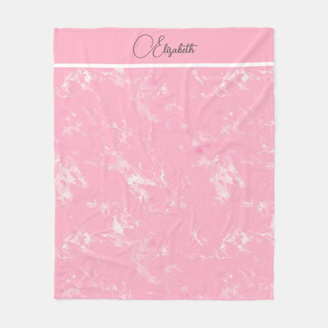 Couverture Polaire Marbre Rose Blanc Gris Écriture Monogrammé Tendanc (Devant)