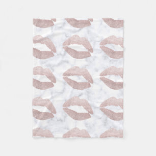 Couverture Polaire marbre rose girly élégant de blanc de lèvres de