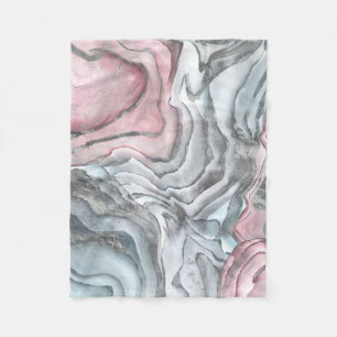 Couverture Polaire Marbre rose noir - rose pastel et argent