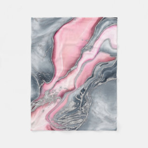 Couverture Polaire Marbre rose noir - rose pastel, gris et argent