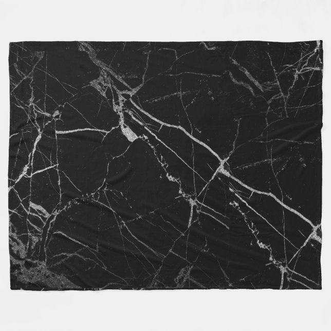 Couverture Polaire Marbre veiné noir et argent (Devant (Horizontal))