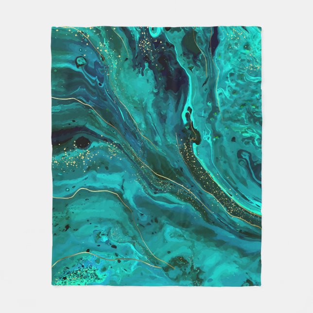 Couverture Polaire Marbre vert & Or : Texture luxueuse (Devant)