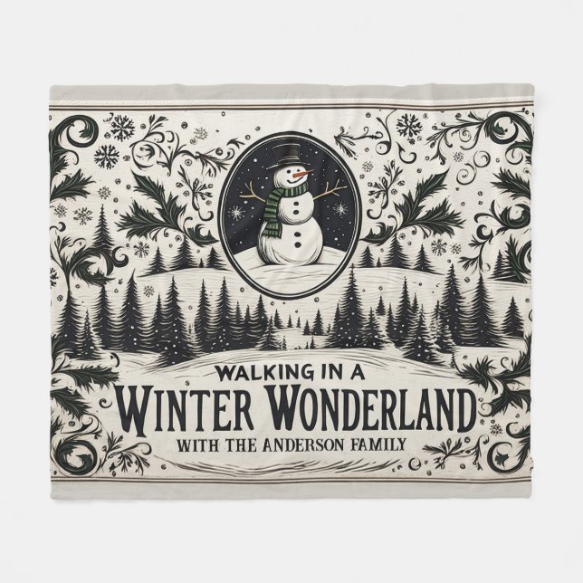 Couverture Polaire Marcher dans un Wonderland d'hiver Snowman (Devant (Horizontal))