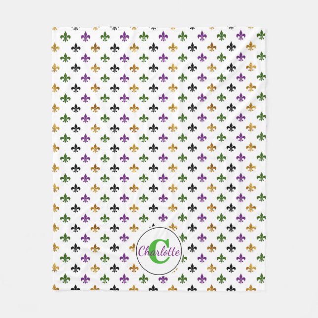 Couverture Polaire Mardi gras à la mode Fleur De Lis de monogramme (Devant)