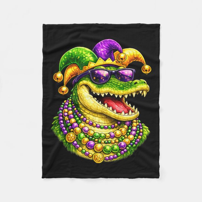 Couverture Polaire Mardi Gras Alligator, Crocodile, Perles  (Devant)