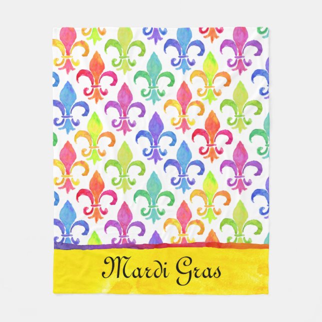 Couverture Polaire Mardi Gras Arc-en-ciel Fleur de lis Motif (Devant)