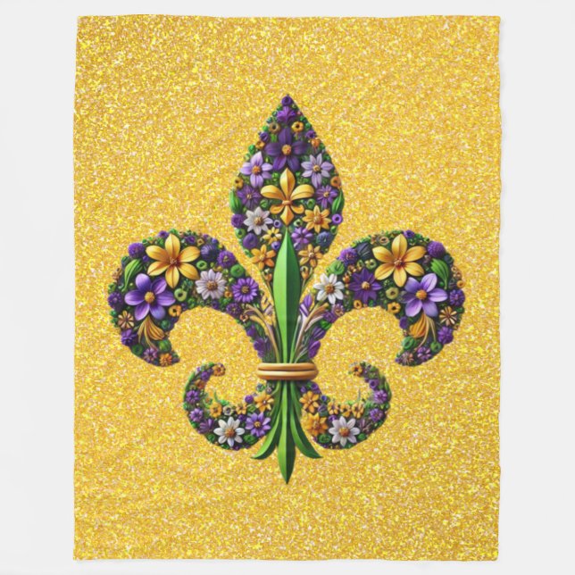 Couverture Polaire Mardi Gras floral fleur de lis (Devant)