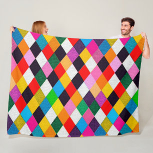 Couverture Polaire MARDI GRAS HARLEQUIN MOTIF coloré Rhombi