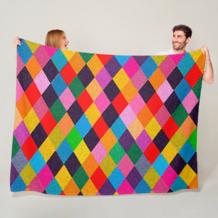 Couverture Polaire MARDI GRAS HARLEQUIN MOTIF coloré Rhombi