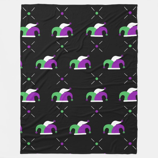 Couverture Polaire Mardi Gras Jester Casquette Motif Fleece Blanche (Devant)