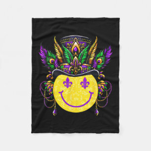 Couverture Polaire Mardi Gras Retro Smile Face Jester Fleur De Lis Be