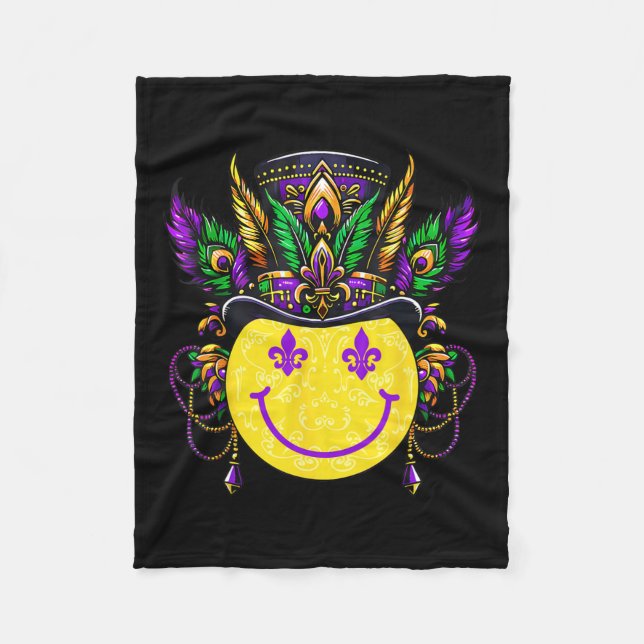 Couverture Polaire Mardi Gras Retro Smile Face Jester Fleur De Lis Be (Devant)