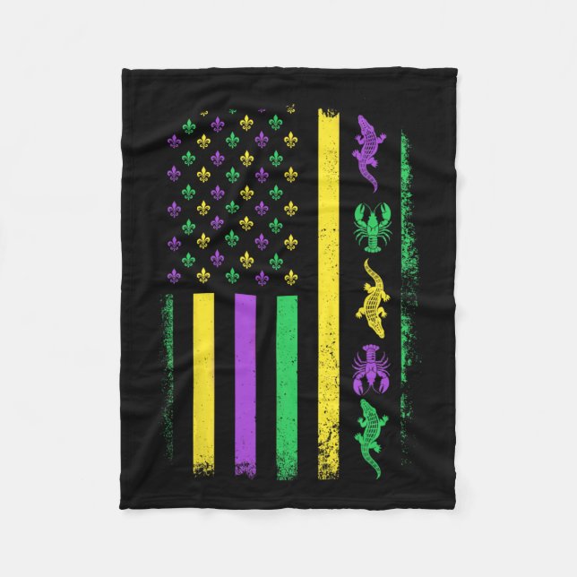 Couverture Polaire Mardi Gras Usa Drapeau américain Alligator Ma (Devant)