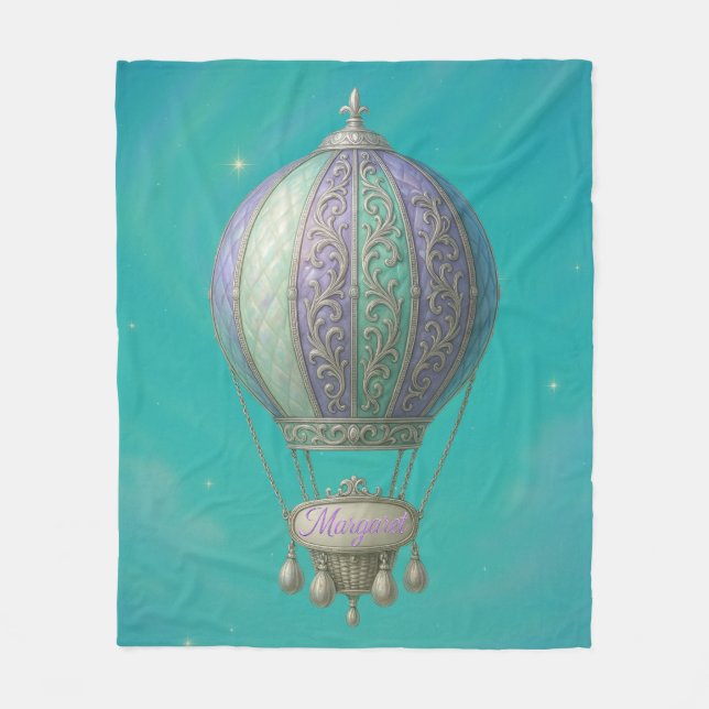 Couverture Polaire Margaret Personalized Teal Starry Hot Air Balloon  (Devant)