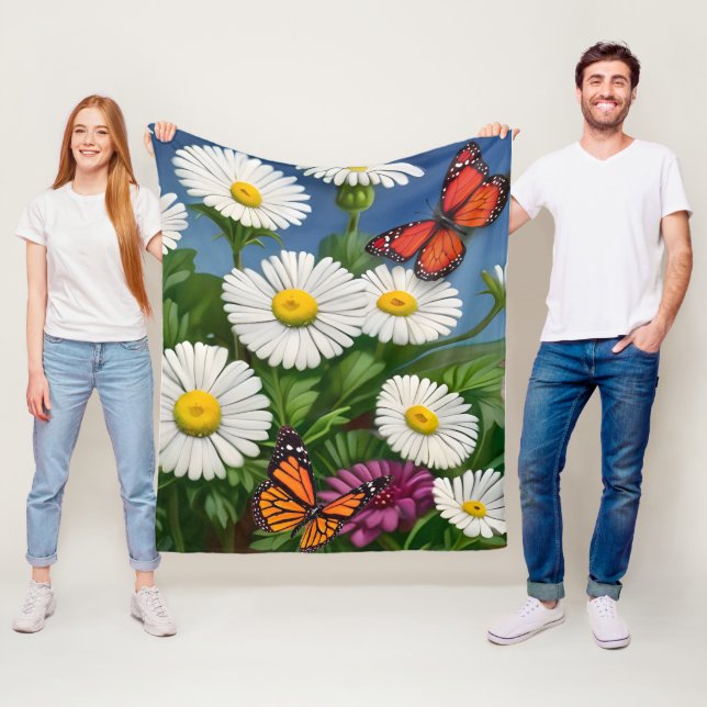 Couverture Polaire Marguerite Et Papillons Artsy (En situation)