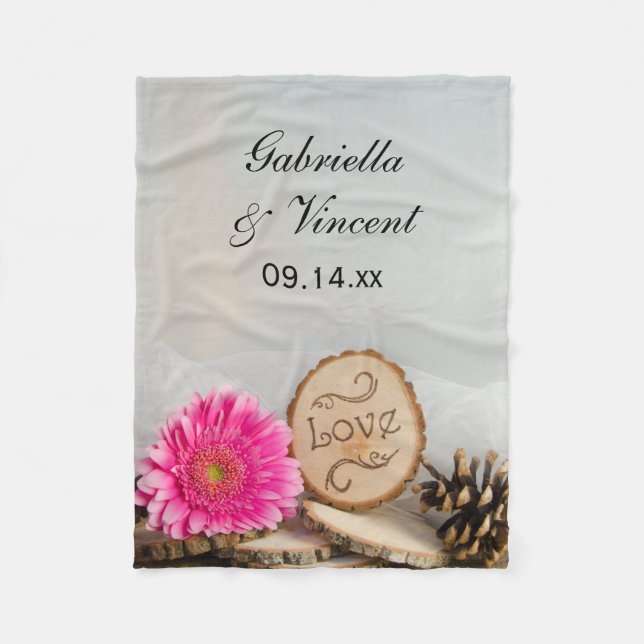 Couverture Polaire Mariage de bois rose rustique (Devant)
