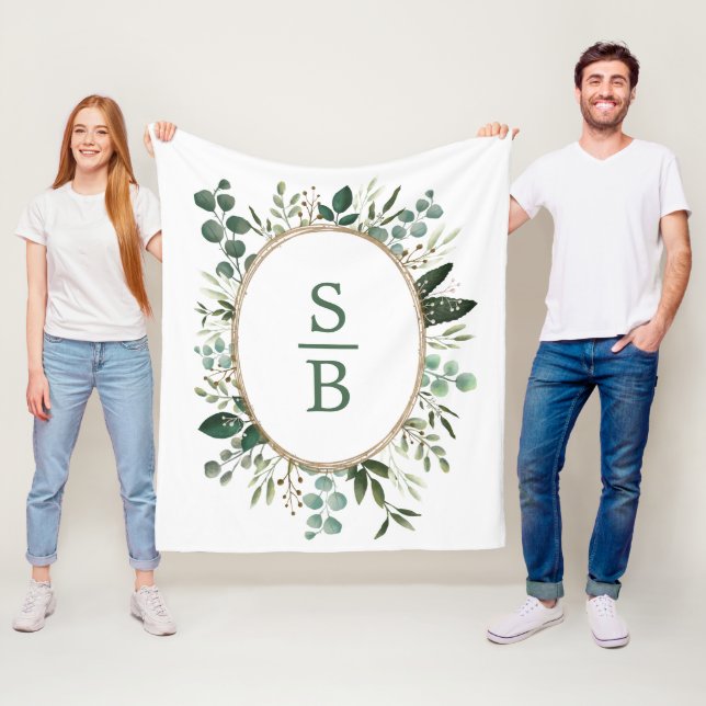 Couverture Polaire Mariage de verdure botanique moderne Monogramme in (En situation)