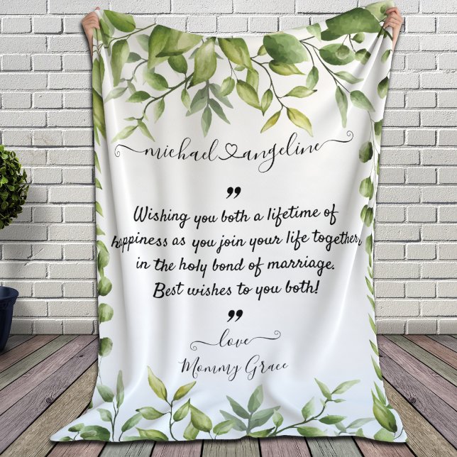 Couverture Polaire Mariage Élégant Rustique Feuilles d'Eucalyptus Ver (Créateur téléchargé)