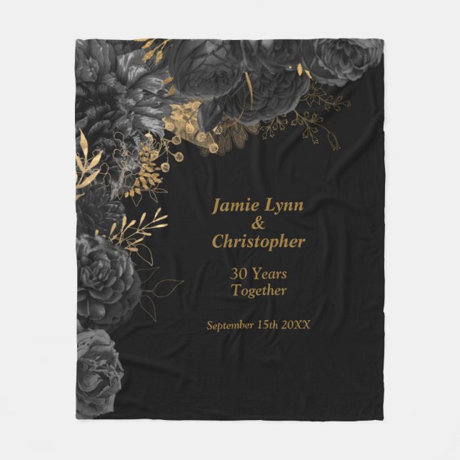 Couverture Polaire Mariage Floral Noir Anniversaire Blanche polaire (Devant)