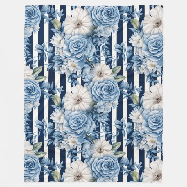 Couverture Polaire Mariage Navy Blue Floral Stripes (Devant)