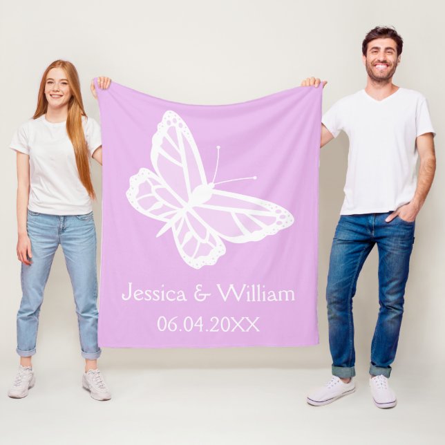 Couverture Polaire Mariage Papillons Blancs Et Lilas (En situation)