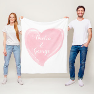 Couverture Polaire Mariage rose personnalisé de coeur d'aquarelle