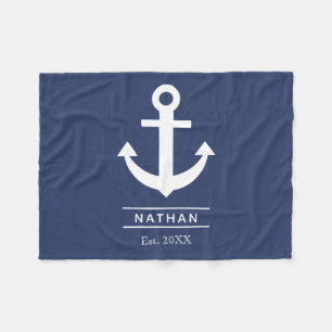 Couverture Polaire Marine Ancre Bleu Washed Nom du monogramme personn