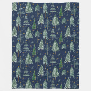 Couverture Polaire Marine Bleu Arbre Forêt Aquarelle Étoiles Folithe